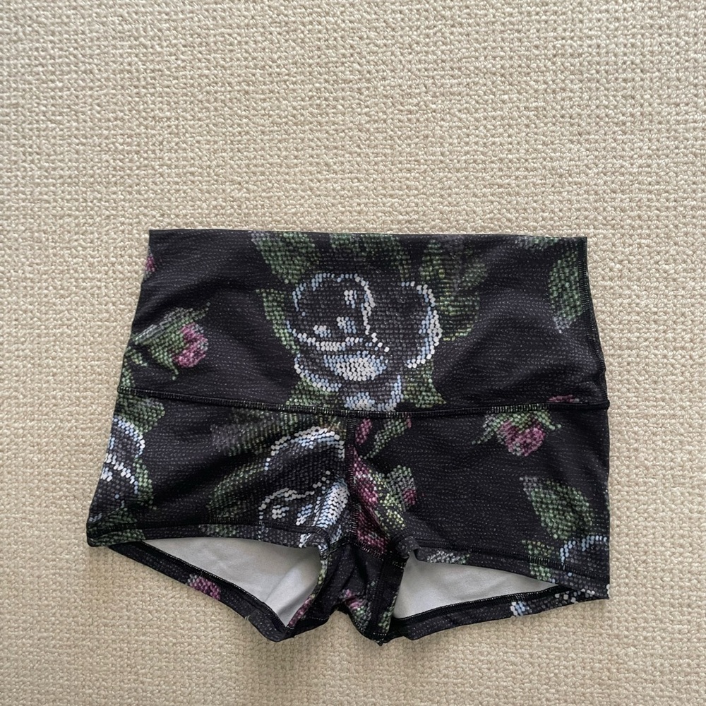 lululemon athletica Foldover Micro Black and Green Shorts